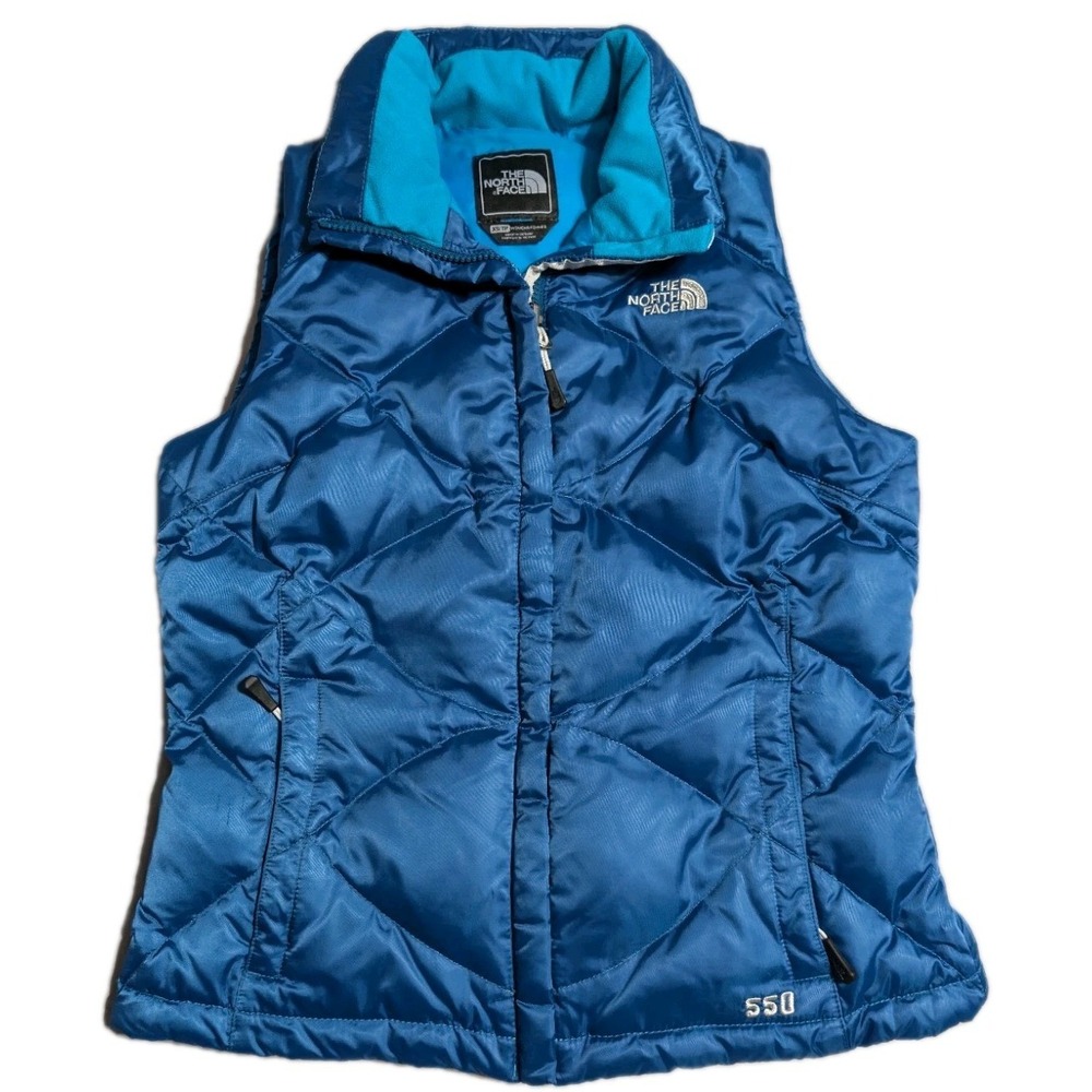 The North Face 550 Down Puffer Vest‎ Womens XS Blue Full Zip Goose Down